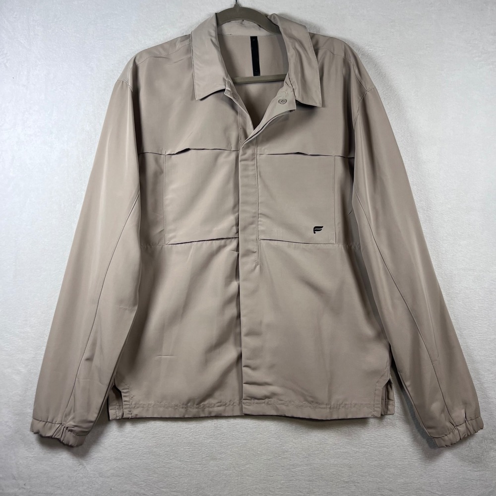 Fabletics Mens Outpost Training Jacket Tan Beige Full Snap Collared Size M